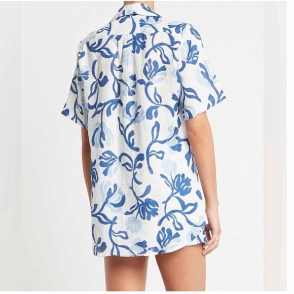 Faithfull The Brand Charlita Shirt Dress Top Ensola Floral Blue Print - Picture 10 of 11